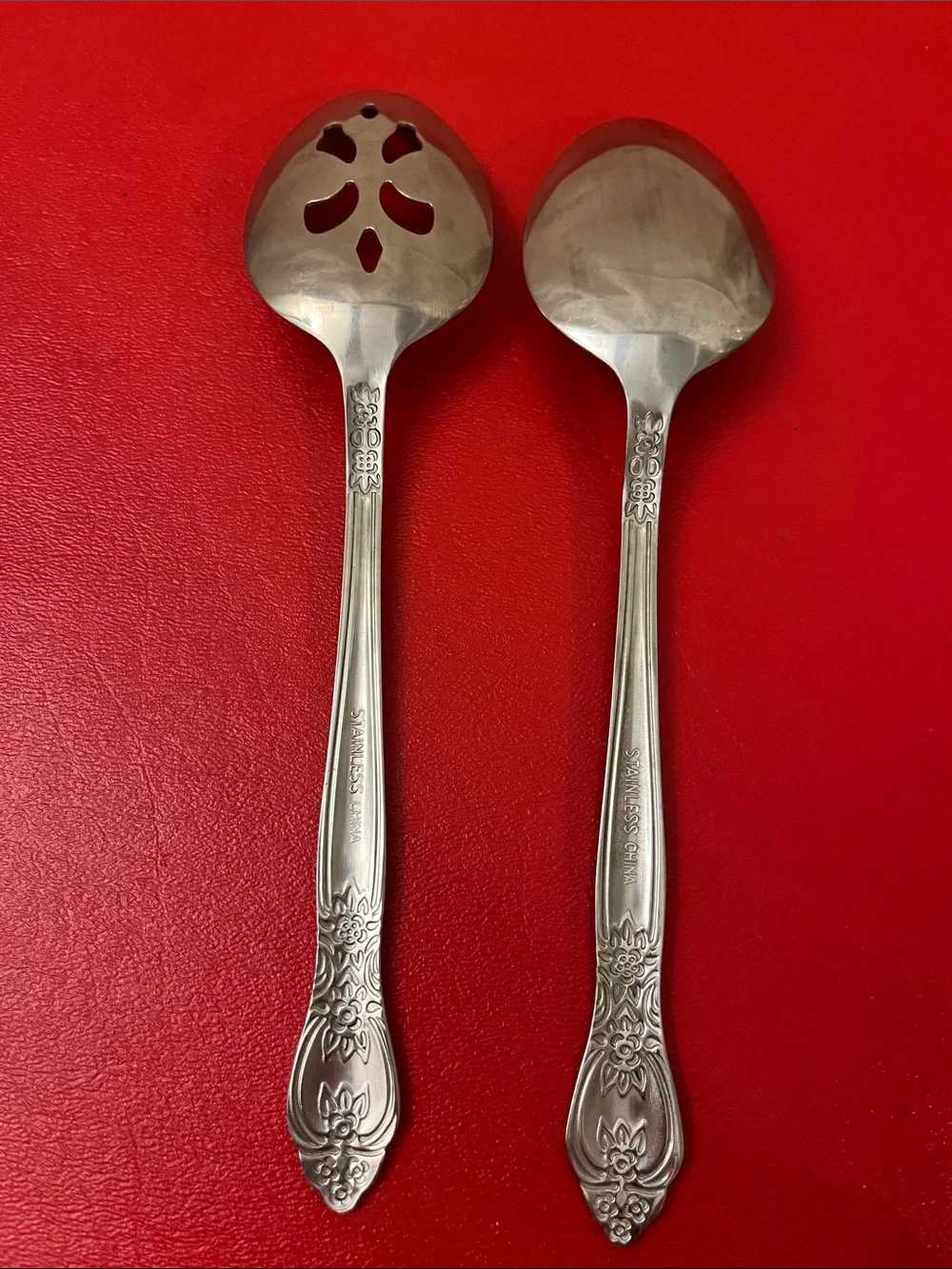 Sterling Serving Spoon Set - Stainless Serving and Pierced Spoon 8”L